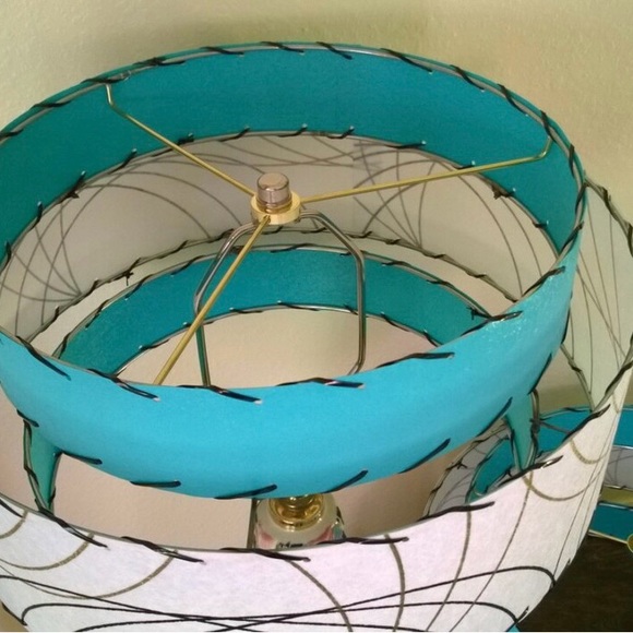 Mid Century Style 3 Tier Fiber g Lamp Shade Retro Modern 15X9 Turquoise White 3 - Picture 3 of 4